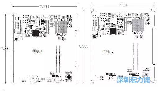 如圖11所示在兩種拼板中PCB單元的邊條位置不同，拼板1中邊條在長邊方向，而拼板2中邊條在短邊方向-深圳宏力捷