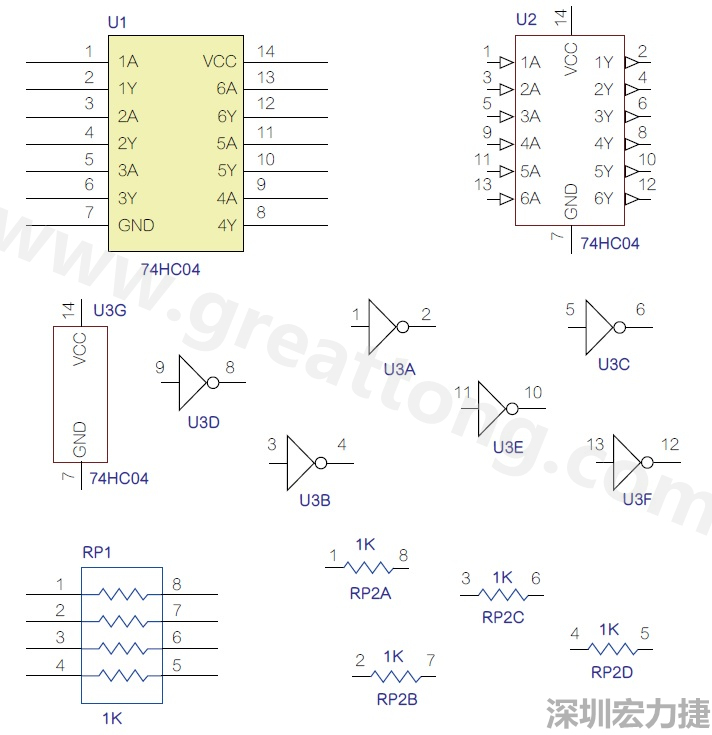 圖1 半導(dǎo)體元件供應(yīng)商所畫(huà)的電路圖符號(hào)是模擬元件的接腳圖，而非訊號(hào)流程。