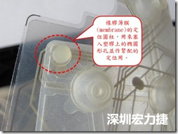 橡膠薄膜(membrane)的定位圓柱，可以用來塞入塑膠上的橢圓形孔洞，最為緊配的定位之用。