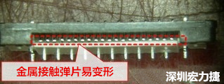 塑膠蓋子塞到connector內(nèi)側(cè)，加熱后金屬彈片容易局部變形。 